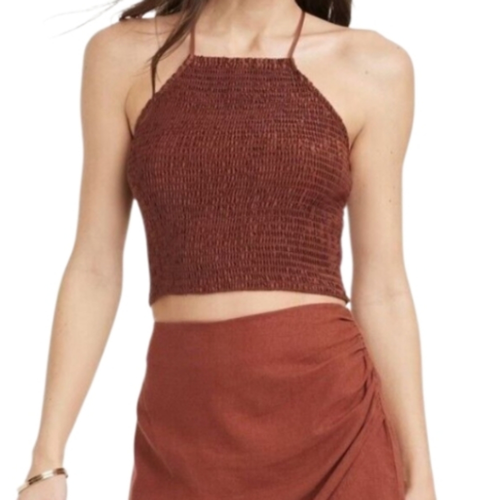 BROWN CROP APRON SMOCKED TANK SZ XL NWT